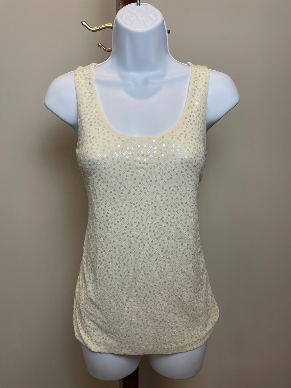 Ann Taylor Top Cream Sequin Detail Lightweight Size S